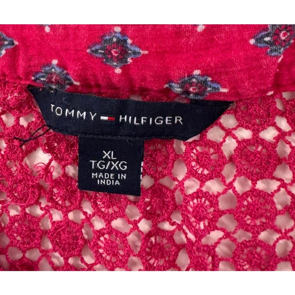 Tommy Hilfiger XL Pink Patterned Blouse 3/4 Sleeve Split V Neck - Picture 3 of 11